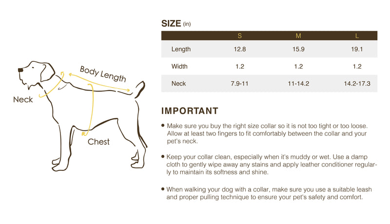 Size chart for The Heritage Collar