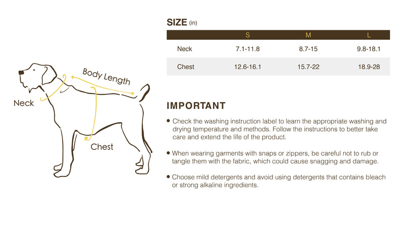Size chart for “The Laguna Wave” Harness