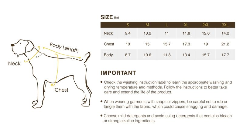 Size chart for Monaco Parasol