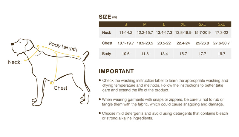 Size chart for UES Coffee Run